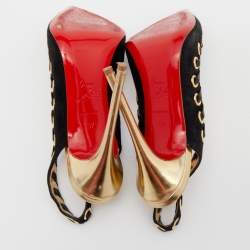 مملوكة مسبقًا Christian Louboutin Black Suede And Leather Trim Whipstitch Ostri Slingback Sandals Size 37