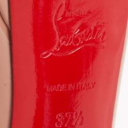 Pre Owned Christian Louboutin Beige Patent Leather Lady Peep Toe Sandals Size 37.5