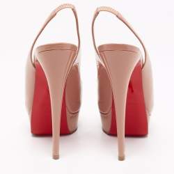 Pre Owned Christian Louboutin Beige Patent Leather Lady Peep Toe Sandals Size 37.5