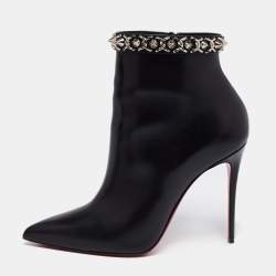 Christian Louboutin Men's Velvet Zip Ankle Boots w/ Chain, Black, Men's, 6D, Boots Ankle Boots & Booties