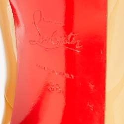Pre Owned Christian Louboutin Beige Patent Leather Lady Peep-Toe Platform Pumps Size 38