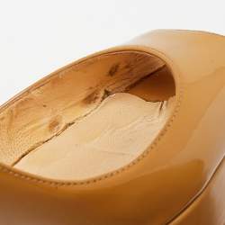 Pre Owned Christian Louboutin Beige Patent Leather Lady Peep-Toe Platform Pumps Size 38