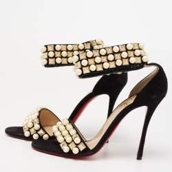 Christian Louboutin Black Suede Tudor Bal Ankle-Strap Sandals Size 40