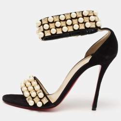 Christian Louboutin Black Suede Tudor Bal Ankle-Strap Sandals Size 40