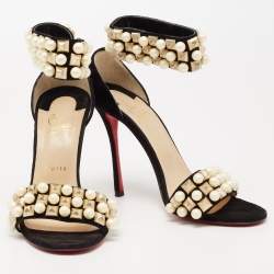 Christian Louboutin Black Suede Tudor Bal Ankle-Strap Sandals Size 40