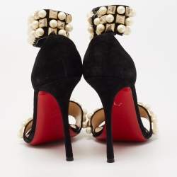 Christian Louboutin Black Suede Tudor Bal Ankle-Strap Sandals Size 40