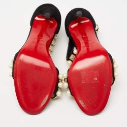 Christian Louboutin Black Suede Tudor Bal Ankle-Strap Sandals Size 40