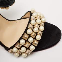 Christian Louboutin Black Suede Tudor Bal Ankle-Strap Sandals Size 40