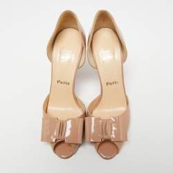 مملوكة مسبقًا Christian Louboutin Beige Patent Leather Jolie-Noeud D'orsay Pumps Size 40.5