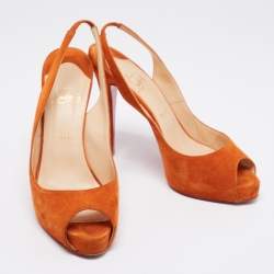 Christian Louboutin Orange Suede No Prive Slingback Pumps Size 41
