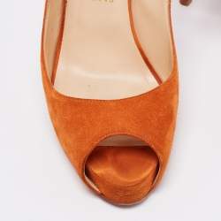 Christian Louboutin Orange Suede No Prive Slingback Pumps Size 41