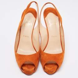 Christian Louboutin Orange Suede No Prive Slingback Pumps Size 41