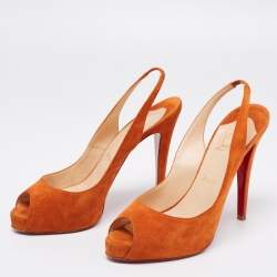Christian Louboutin Orange Suede No Prive Slingback Pumps Size 41