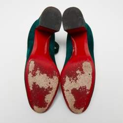 Pre Owned Christian Louboutin Green Suede Soval Ankle Strap Block Heel Pumps Size 40