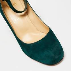 Pre Owned Christian Louboutin Green Suede Soval Ankle Strap Block Heel Pumps Size 40