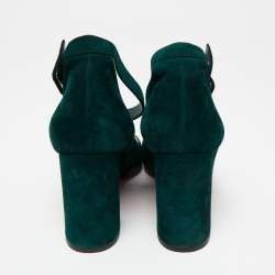 Pre Owned Christian Louboutin Green Suede Soval Ankle Strap Block Heel Pumps Size 40