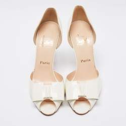Pre Owned Christian Louboutin Off-White Patent Leather Jolie-Noeud Peep-Toe Pumps Size 41