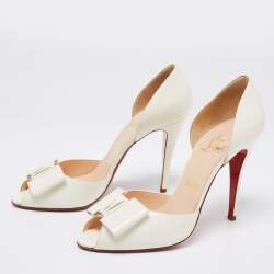 Pre Owned Christian Louboutin Off-White Patent Leather Jolie-Noeud Peep-Toe Pumps Size 41