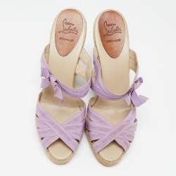 Pre Owned Christian Louboutin Purple Canvas Delfin Espadrille Wedge Sandals Size 41