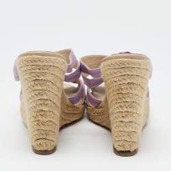 Pre Owned Christian Louboutin Purple Canvas Delfin Espadrille Wedge Sandals Size 41