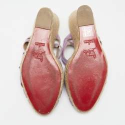 Pre Owned Christian Louboutin Purple Canvas Delfin Espadrille Wedge Sandals Size 41