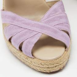 Pre Owned Christian Louboutin Purple Canvas Delfin Espadrille Wedge Sandals Size 41