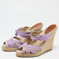 Pre Owned Christian Louboutin Purple Canvas Delfin Espadrille Wedge Sandals Size 41