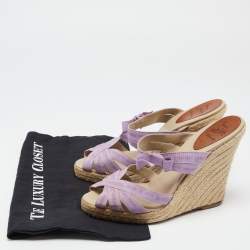 Pre Owned Christian Louboutin Purple Canvas Delfin Espadrille Wedge Sandals Size 41