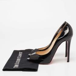 Pre Owned Christian Louboutin Black Patent Leather Flo Peep-Toe Pumps Size 39.5