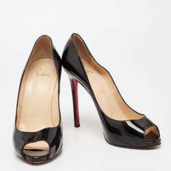 Pre Owned Christian Louboutin Black Patent Leather Flo Peep-Toe Pumps Size 39.5