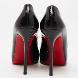 Pre Owned Christian Louboutin Black Patent Leather Flo Peep-Toe Pumps Size 39.5