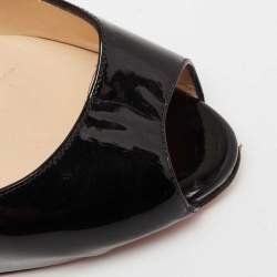 Pre Owned Christian Louboutin Black Patent Leather Flo Peep-Toe Pumps Size 39.5