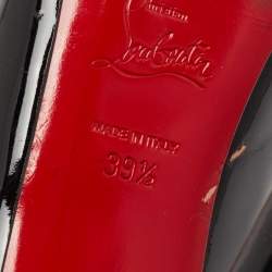 Pre Owned Christian Louboutin Black Patent Leather Flo Peep-Toe Pumps Size 39.5