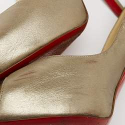 Pre Owned Christian Louboutin Metallic Beige Leather Very Prive Peep-Toe Pumps Size 37.5