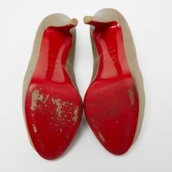 Pre Owned Christian Louboutin Metallic Beige Leather Very Prive Peep-Toe Pumps Size 37.5