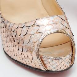 Christian Louboutin Metallic Rose Gold  Python Very Prive Peep Toe Pumps Size 38.5