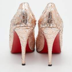 Christian Louboutin Metallic Rose Gold  Python Very Prive Peep Toe Pumps Size 38.5