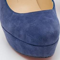 مملوكة مسبقًا حذاء كعب عالي كريستيان لوبوتان بيانكا سويدي أزرق نعل سميك مقاس 37.5