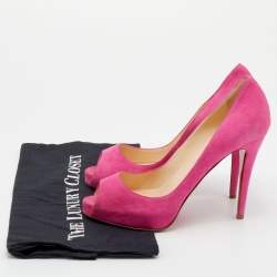 Pre Owned Christian Louboutin Pink Suede Hyper Prive Peep Toe Platform Pumps Size 38.5