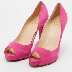 Pre Owned Christian Louboutin Pink Suede Hyper Prive Peep Toe Platform Pumps Size 38.5