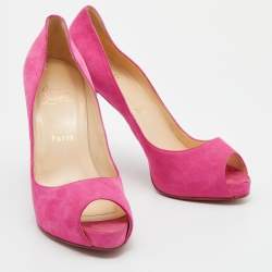 Pre Owned Christian Louboutin Pink Suede Hyper Prive Peep Toe Platform Pumps Size 38.5