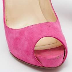 Pre Owned Christian Louboutin Pink Suede Hyper Prive Peep Toe Platform Pumps Size 38.5