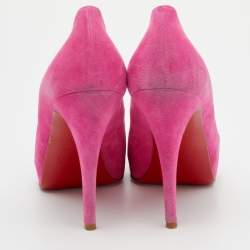 Pre Owned Christian Louboutin Pink Suede Hyper Prive Peep Toe Platform Pumps Size 38.5