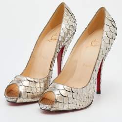 Christian Louboutin Metallic Two-Tone Python Very Prive Peep Toe Pumps Size 38