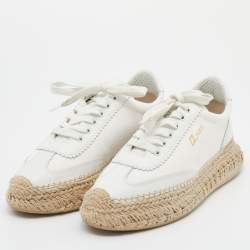 Pre Owned Christian Louboutin White Canvas And Leather Espasneak Espadrille Sneakers Size 39