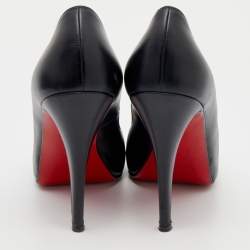Pre Owned Christian Louboutin Black Leather New Very Prive Peep Toe Pumps Size 38.5