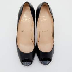 Pre Owned Christian Louboutin Black Leather New Very Prive Peep Toe Pumps Size 38.5