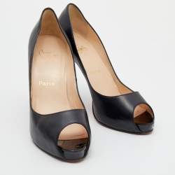 Pre Owned Christian Louboutin Black Leather New Very Prive Peep Toe Pumps Size 38.5