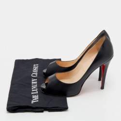 Pre Owned Christian Louboutin Black Leather New Very Prive Peep Toe Pumps Size 38.5