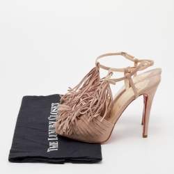 Christian Louboutin Pink Suede Fringe T-Strap Platform Sandals Size 37